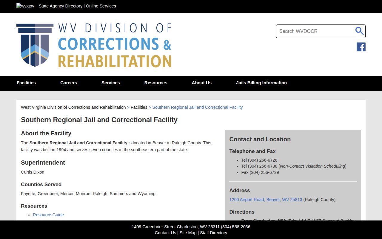 Southern Regional Jail Greenbrier County release facility record